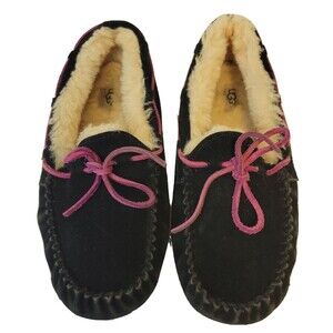 UGG Australia Dakota Black Suede Moccasin Slippers Driving Women Size 5 Shoes